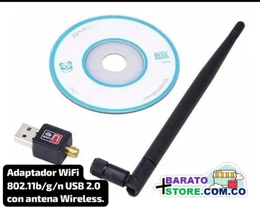 Adaptador WiFi 802.11b/g/n USB 2.0 con antena Wireless.