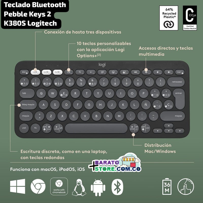 Teclado Bluetooth
Pebble Keys 2
K380S Marca Logitech