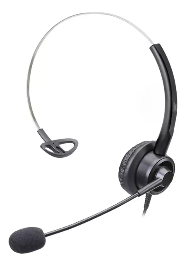 DIADEMA MONOAURAL AURICULAR CALLCENTER 3.5MM MICROFONO FLEXIBLE CONTROL DE VOLUMEN.