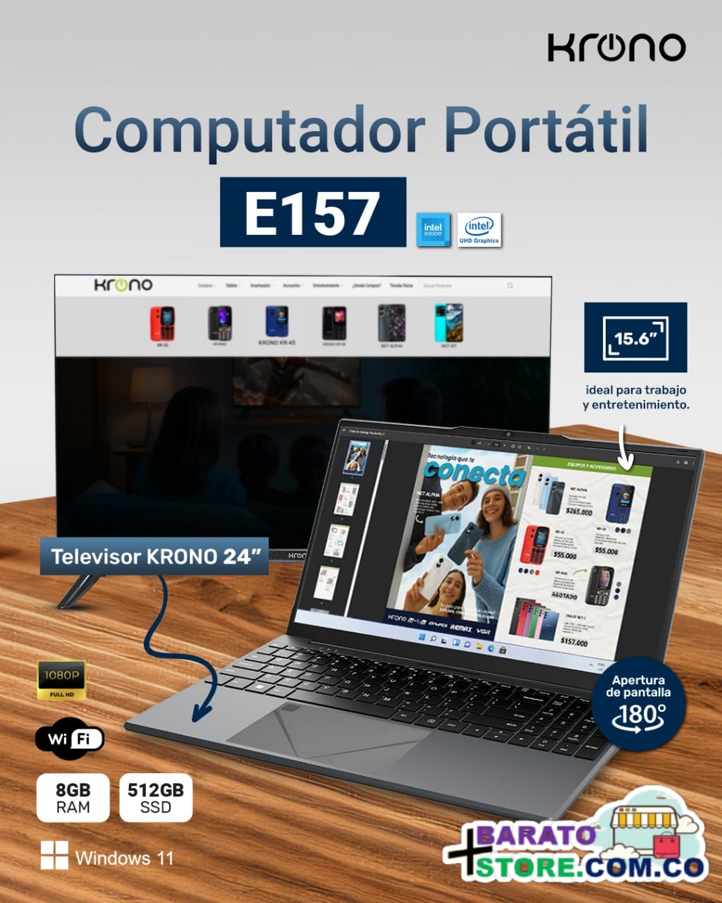 Computador Portátil Krono E157 / 15.6" / RAM 8GB / SSD512GB / WINDOWS 11.