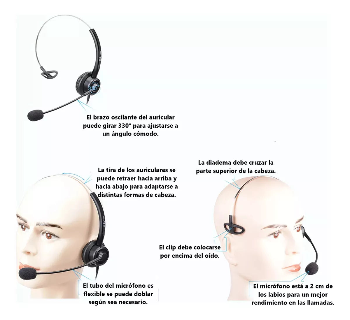 DIADEMA MONOAURAL AURICULAR CALLCENTER 3.5MM MICROFONO FLEXIBLE CONTROL DE VOLUMEN.