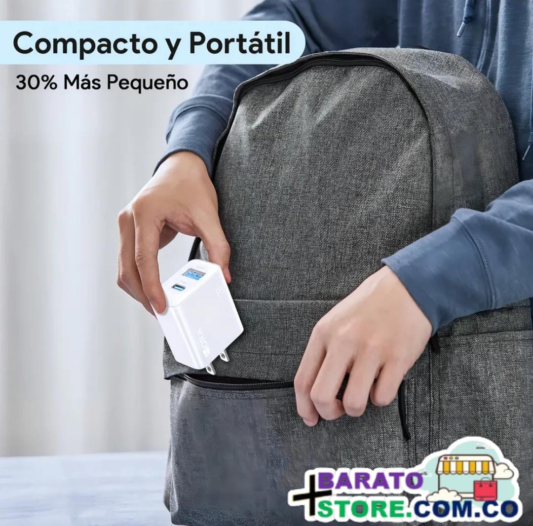 Cargador 2 en 1 con tecnología GaN-20W de 2 puertos USB-A & USB-C Marca 1Hora Original.