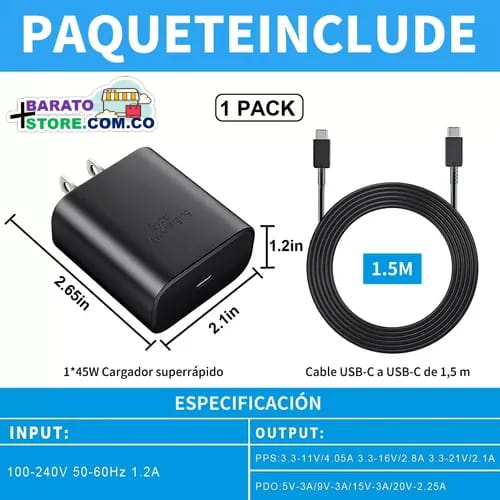Cargador De Pared Samsung Galaxy 45W TIPO C.