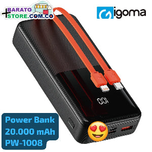 Power Bank 20.000 mAh de 22.5W carga rápida, Marca iGoma Original.