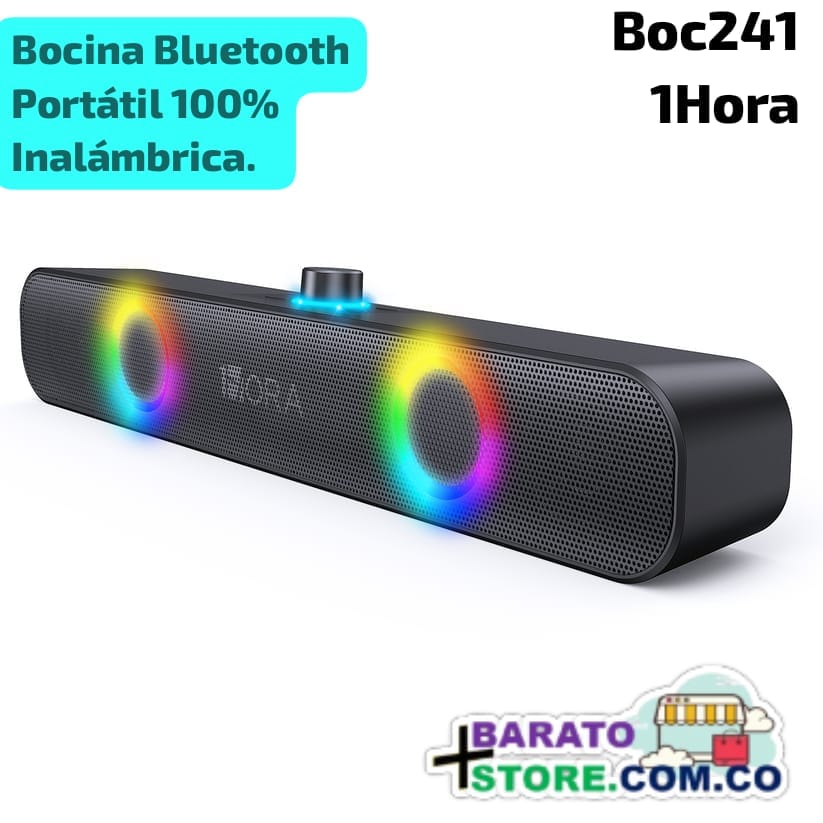 Barra de sonido Bluetooth Portátil 100% Inalámbrica Marca 1Hora Boc241 Negro.