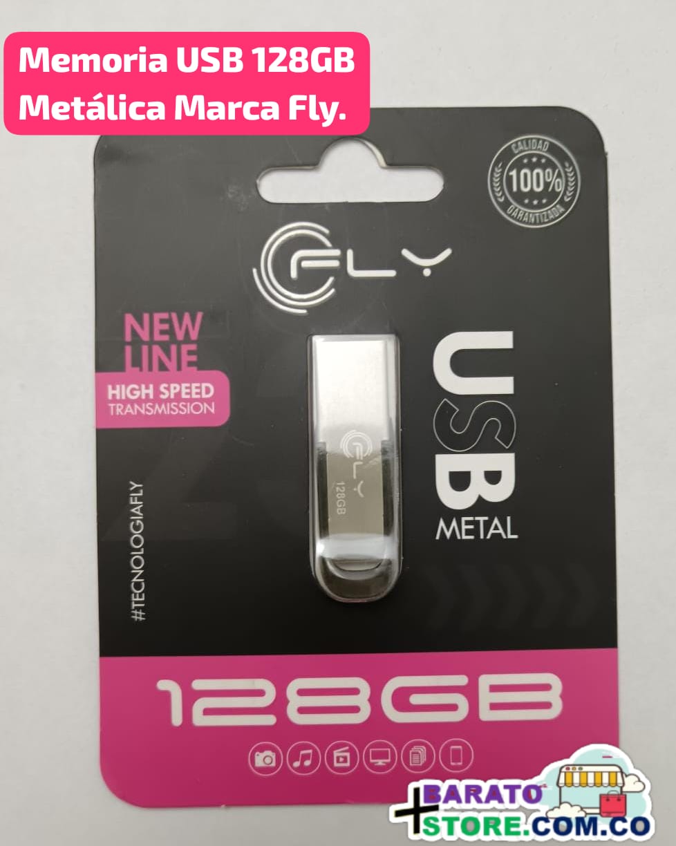 Memoria USB 128GB Metálica Marca Fly.