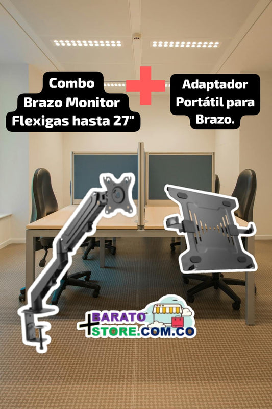 Soporte Brazo para Monitor Flexigas Eco hasta 27" +Adaptador Portátil Para Brazo.