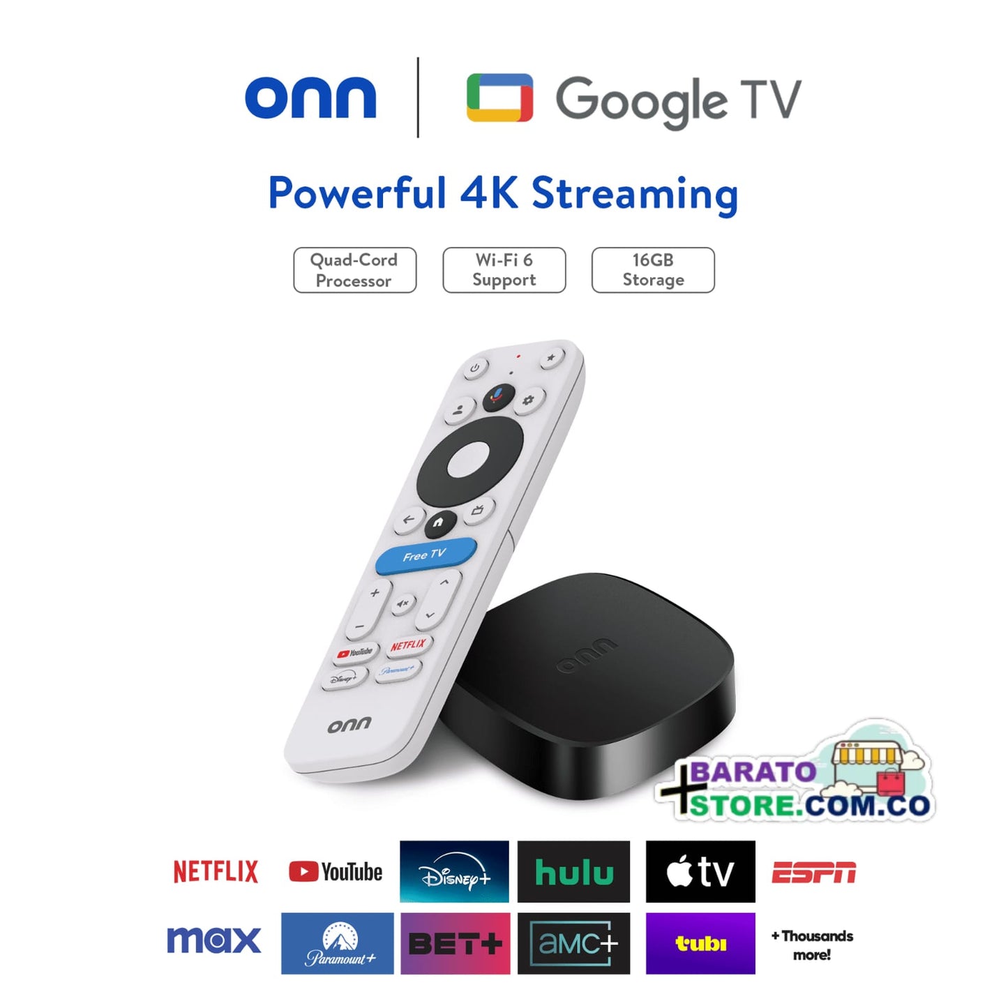 Nuevo Onn Google TV 4K Plus UHD, version 2025, Programado para Colombia.