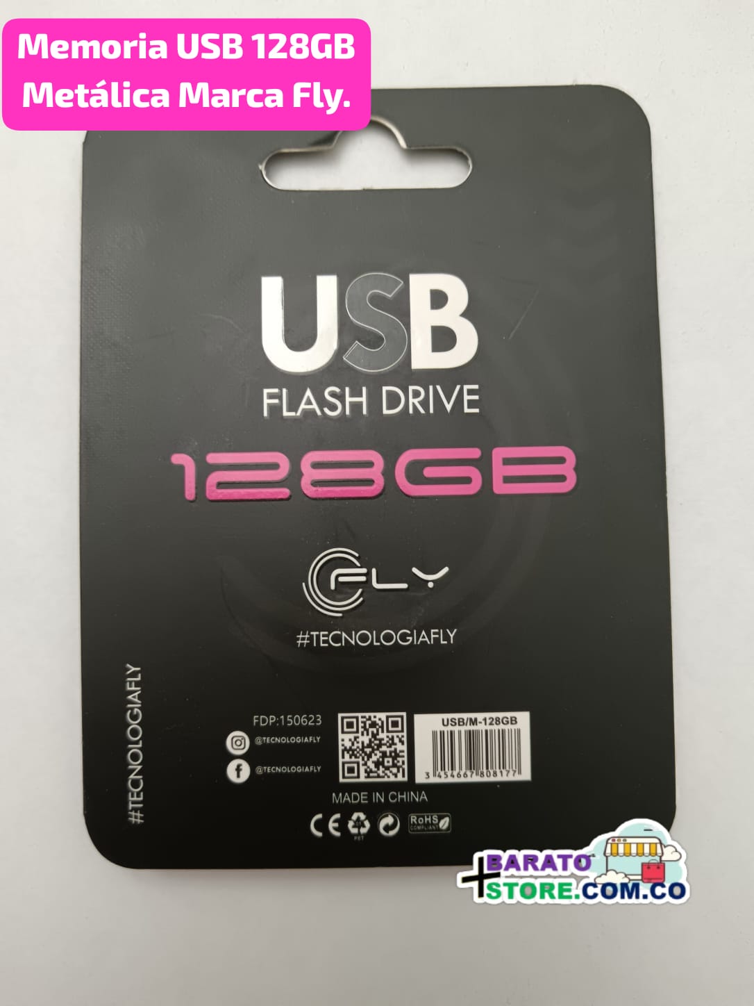Memoria USB 128GB Metálica Marca Fly.