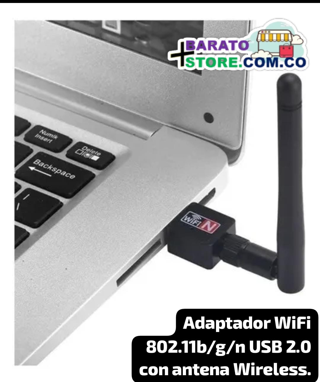 Adaptador WiFi 802.11b/g/n USB 2.0 con antena Wireless.