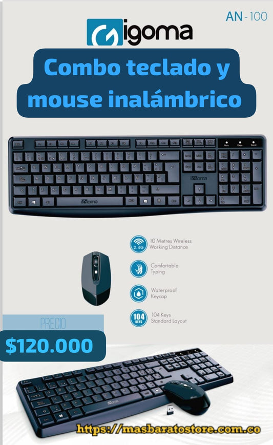Teclado y Mouse Inalámbrico AN-100 Marca iGoma Original.