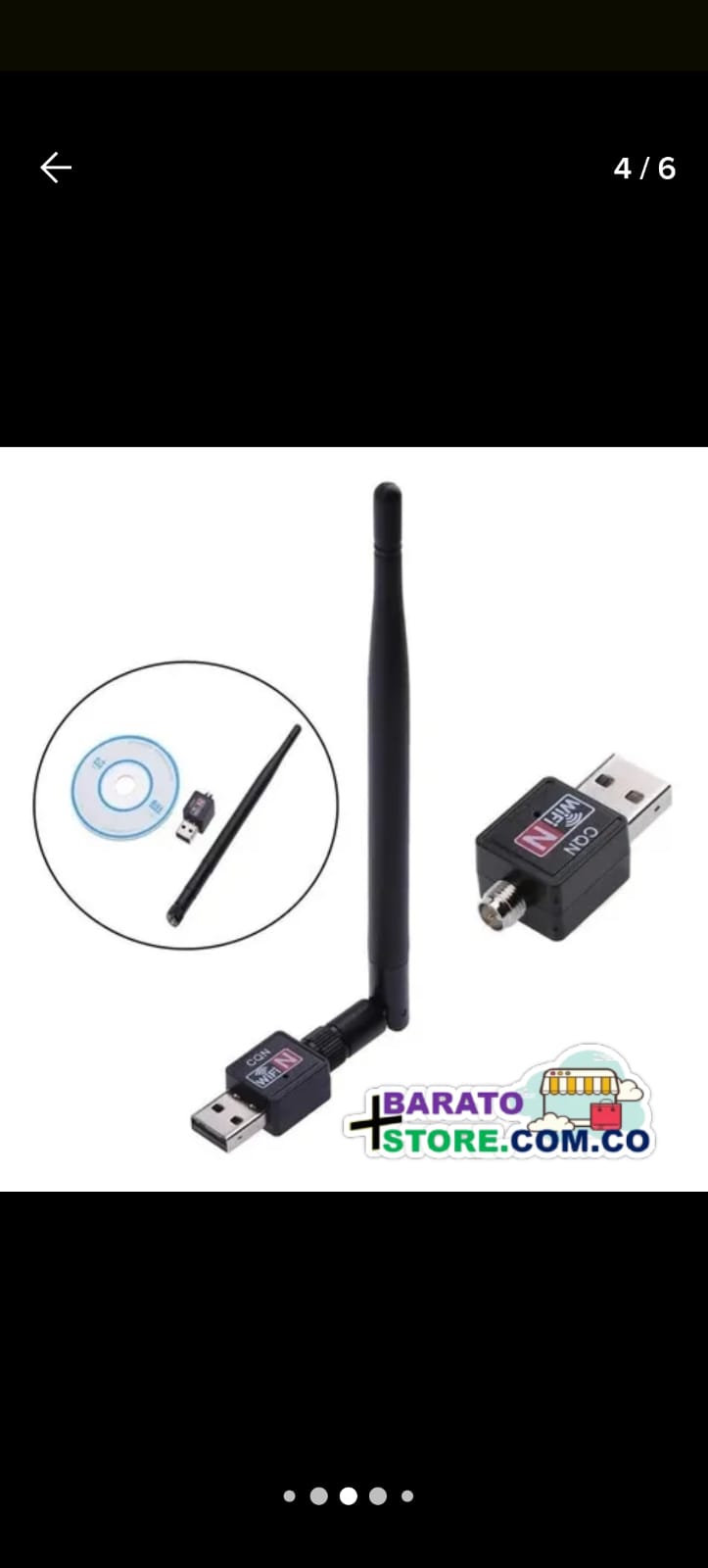 Adaptador WiFi 802.11b/g/n USB 2.0 con antena Wireless.
