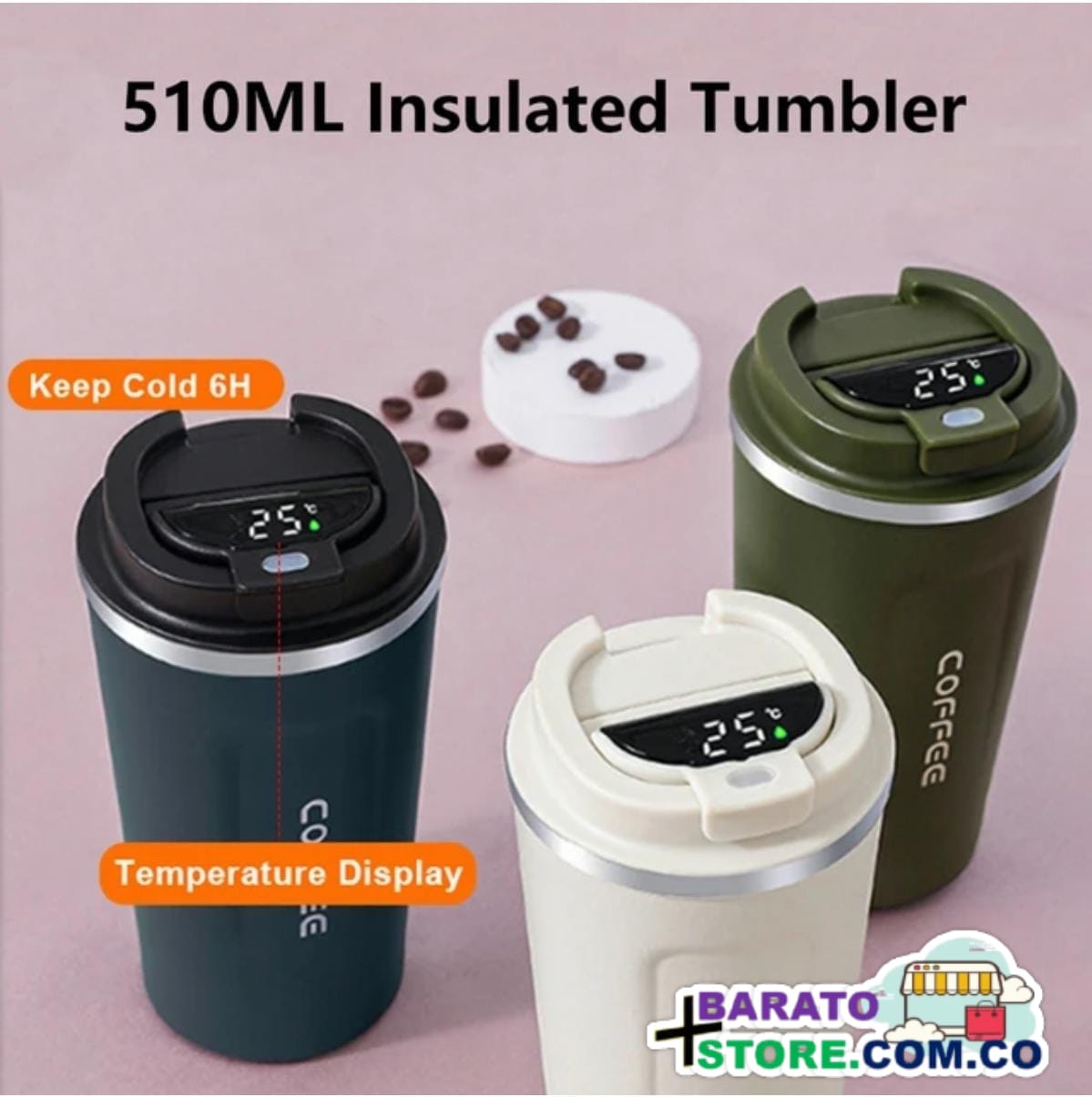 Termo para bebidas frías o calientes con Display digital indicador de temperatura.