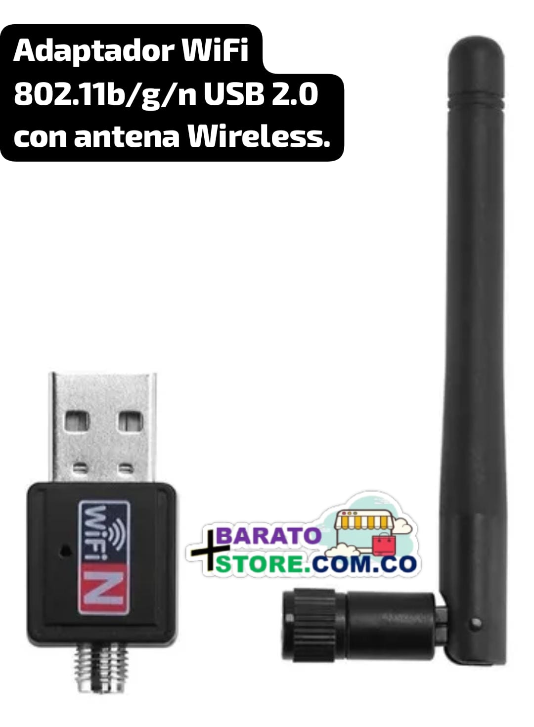 Adaptador WiFi 802.11b/g/n USB 2.0 con antena Wireless.