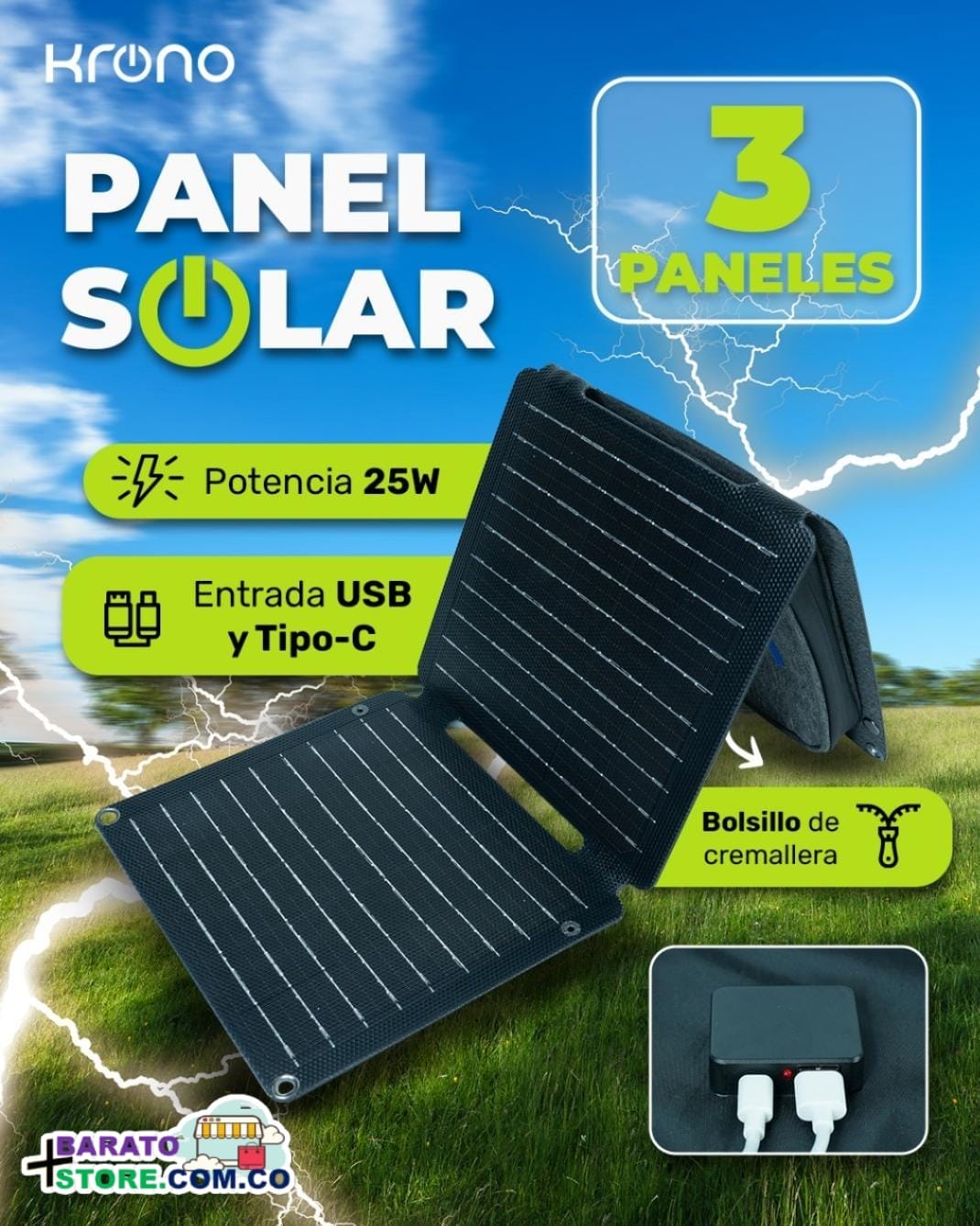 Panel Solar 25W. Marca Krono.