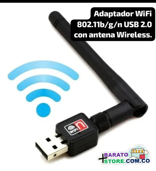 Adaptador WiFi 802.11b/g/n USB 2.0 con antena Wireless.