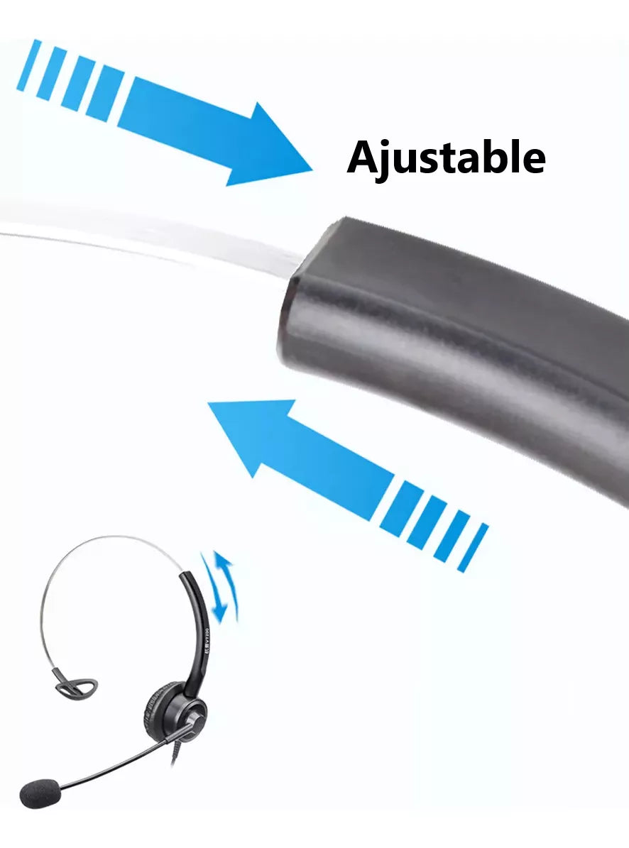 DIADEMA MONOAURAL AURICULAR CALLCENTER 3.5MM MICROFONO FLEXIBLE CONTROL DE VOLUMEN.
